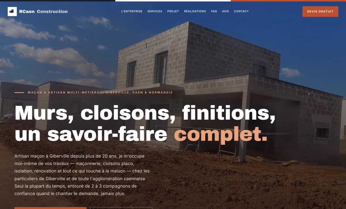 Page d’accueil du site de RCaen Construction